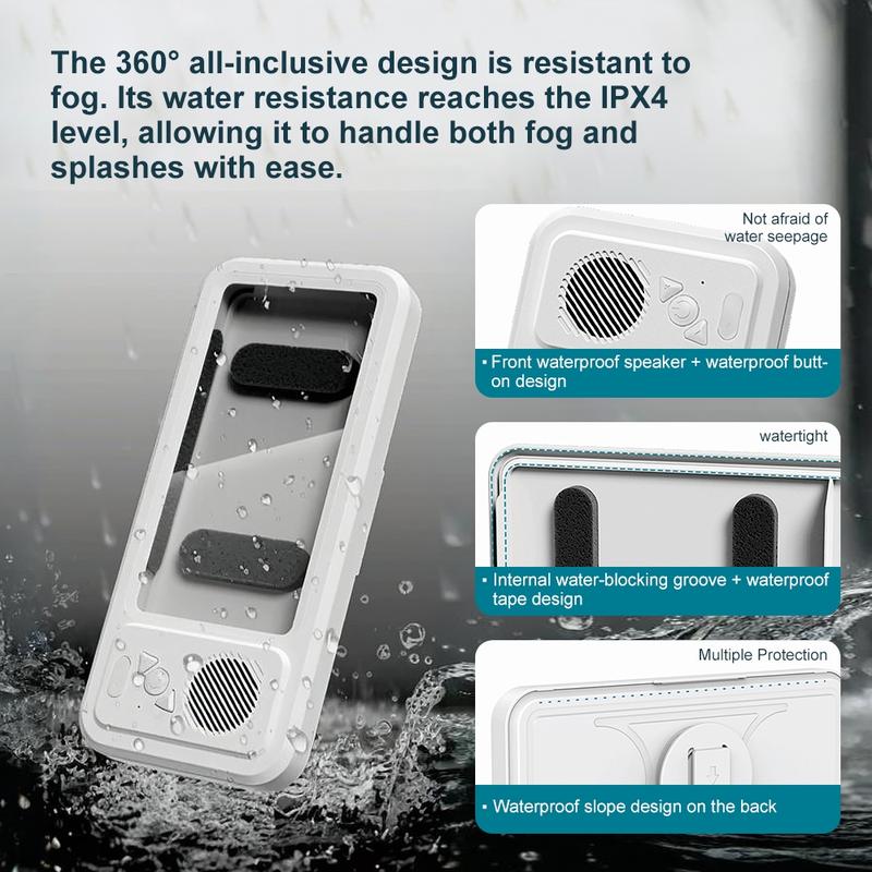 IPX4 waterproof rating protects against water splashes and steam